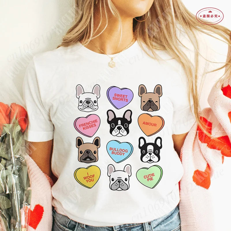French Bulldog Woman T Shirt Fashion Dog Graphic Tops Summer Short Sleeve Tees Harajuku Streetwear Aesthetic Female Clothing