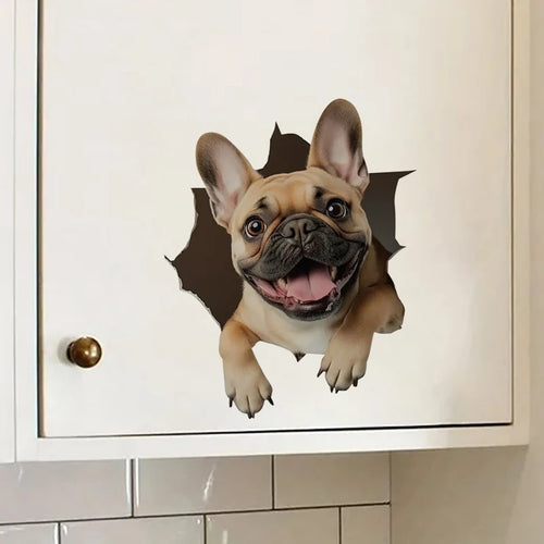 Cute French Bulldog Sticker, Water-proof Home Wall Decal, Used for Wall, Bathroom, Cabinet, Door,Toilet, Car, Laptop