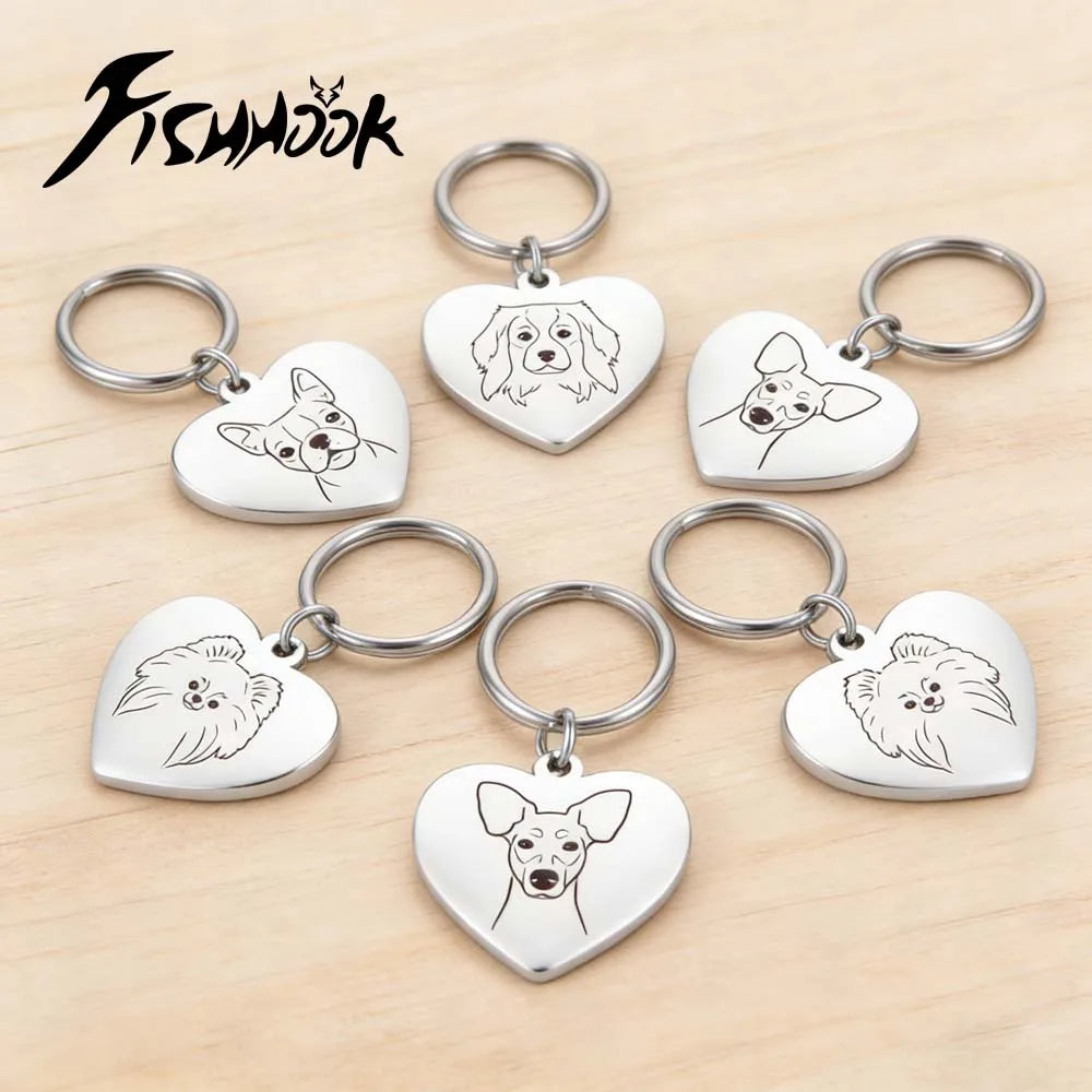 Pet Dog Heart Keychain Puppy Corgi Chihuahua French Bulldog Sheepdog for Woman Men Kid Child Stainless Steel Key Chain Ring