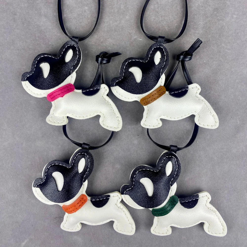 Adorable Leather French Bulldog Puppy Keychain-Cute Multi-Color Collar Strap, Bag Charm for Purse, Backpack, Makeup Bag-PU Leath