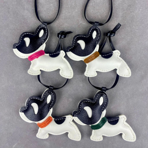 Adorable Leather French Bulldog Puppy Keychain-Cute Multi-Color Collar Strap, Bag Charm for Purse, Backpack, Makeup Bag-PU Leath