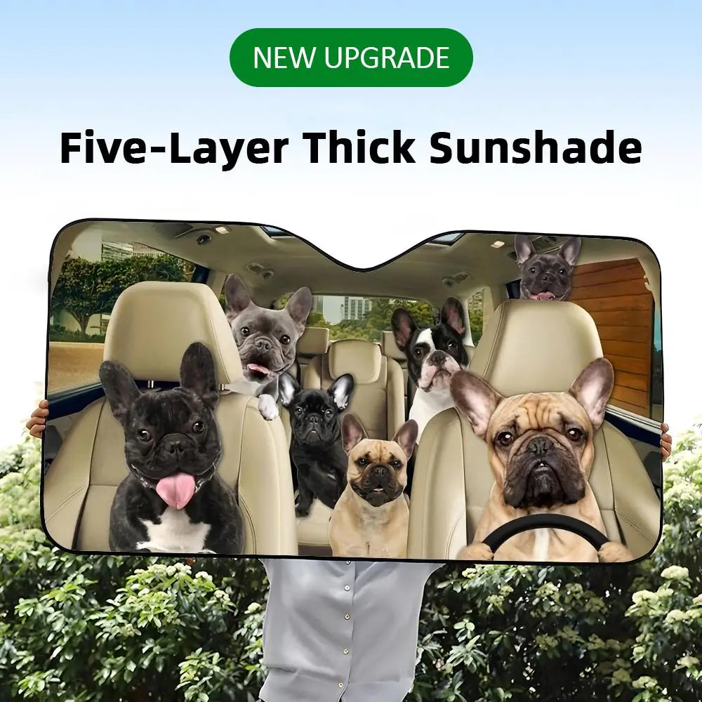 French Bulldog Driving  Sun Visor Foldable Universal Car Windshield Sun Shade UV Protection Heat Insulation Foldable Cover
