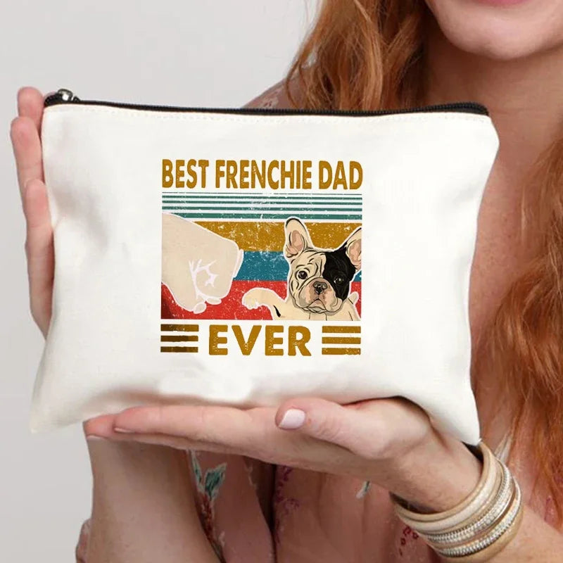 Funny French Bulldog Cartoon Print Makeup Canvas Bag Women's Bags Organizer Mini Bag Toiletry Kit Professional Suitcase Make Up