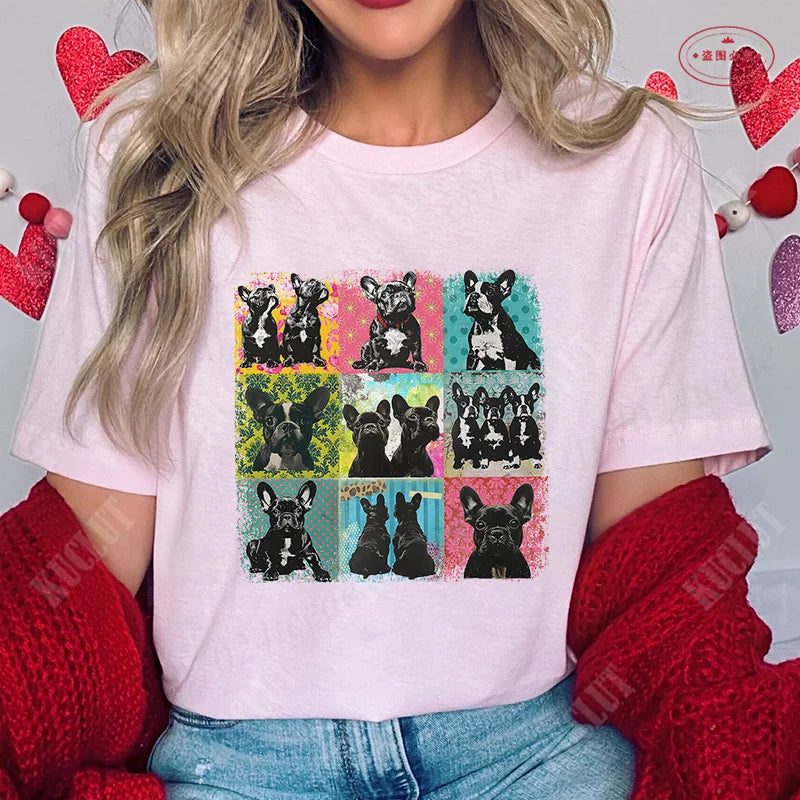 French Bulldog Woman T Shirt Fashion Dog Graphic Tops Summer Short Sleeve Tees Harajuku Streetwear Aesthetic Female Clothing