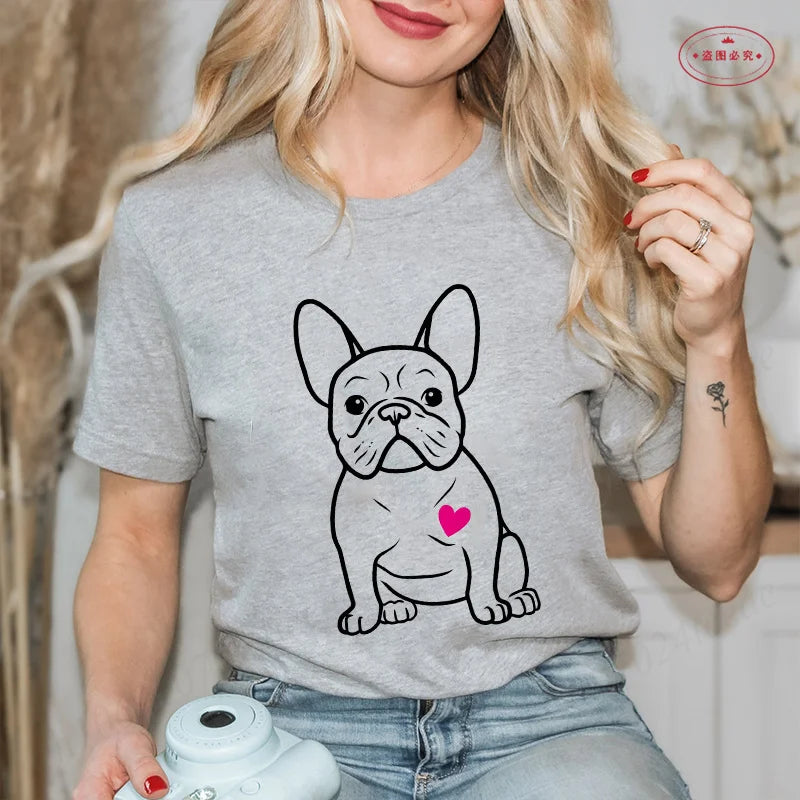 French Bulldog Woman T Shirt Fashion Dog Graphic Tops Summer Short Sleeve Tees Harajuku Streetwear Aesthetic Female Clothing