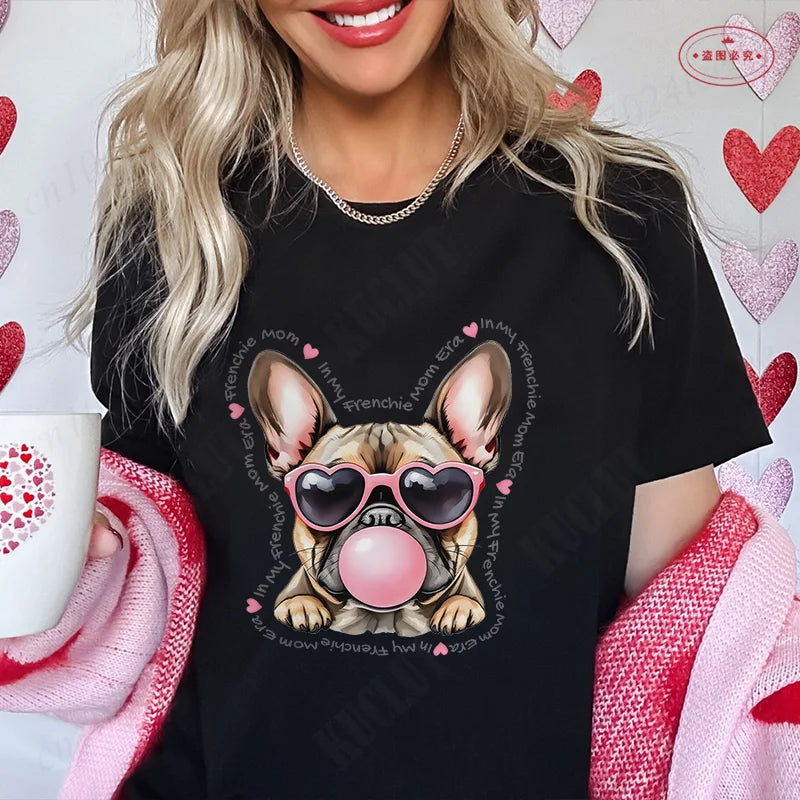 French Bulldog Woman T Shirt Fashion Dog Graphic Tops Summer Short Sleeve Tees Harajuku Streetwear Aesthetic Female Clothing