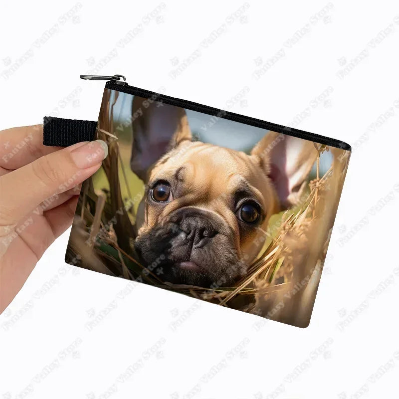 Cute French Bulldog Print Coin Purse Women money bags colorful peeking dogs small wallet Mini Purse ID Credit Card Holder gift