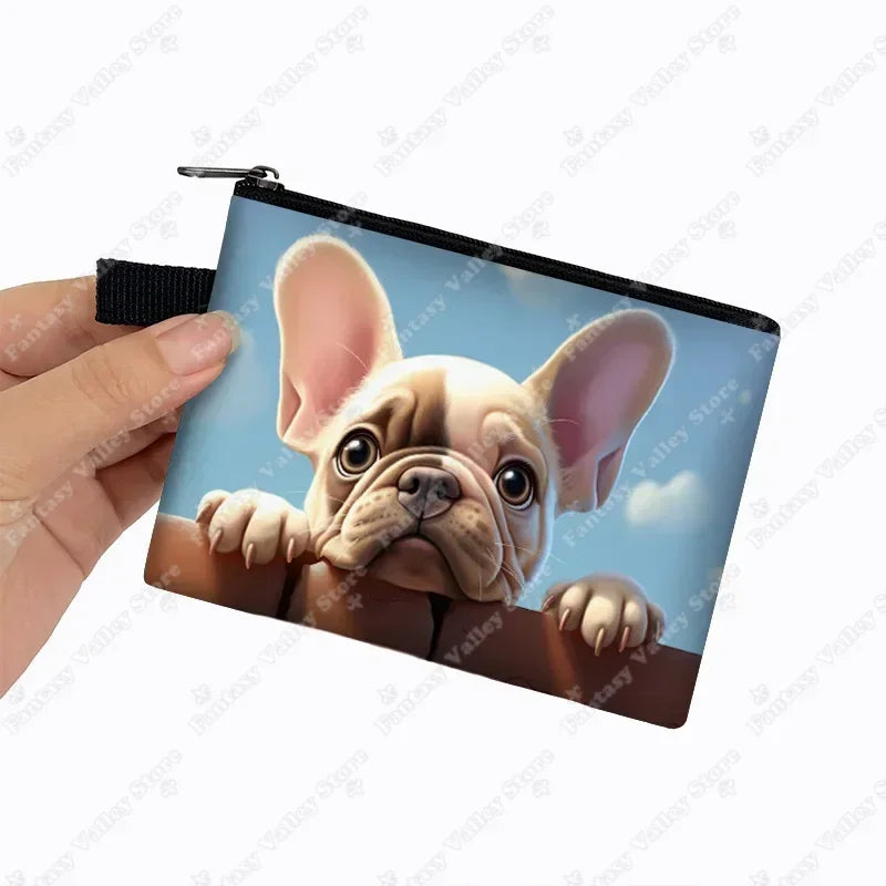 Cute French Bulldog Print Coin Purse Women money bags colorful peeking dogs small wallet Mini Purse ID Credit Card Holder gift