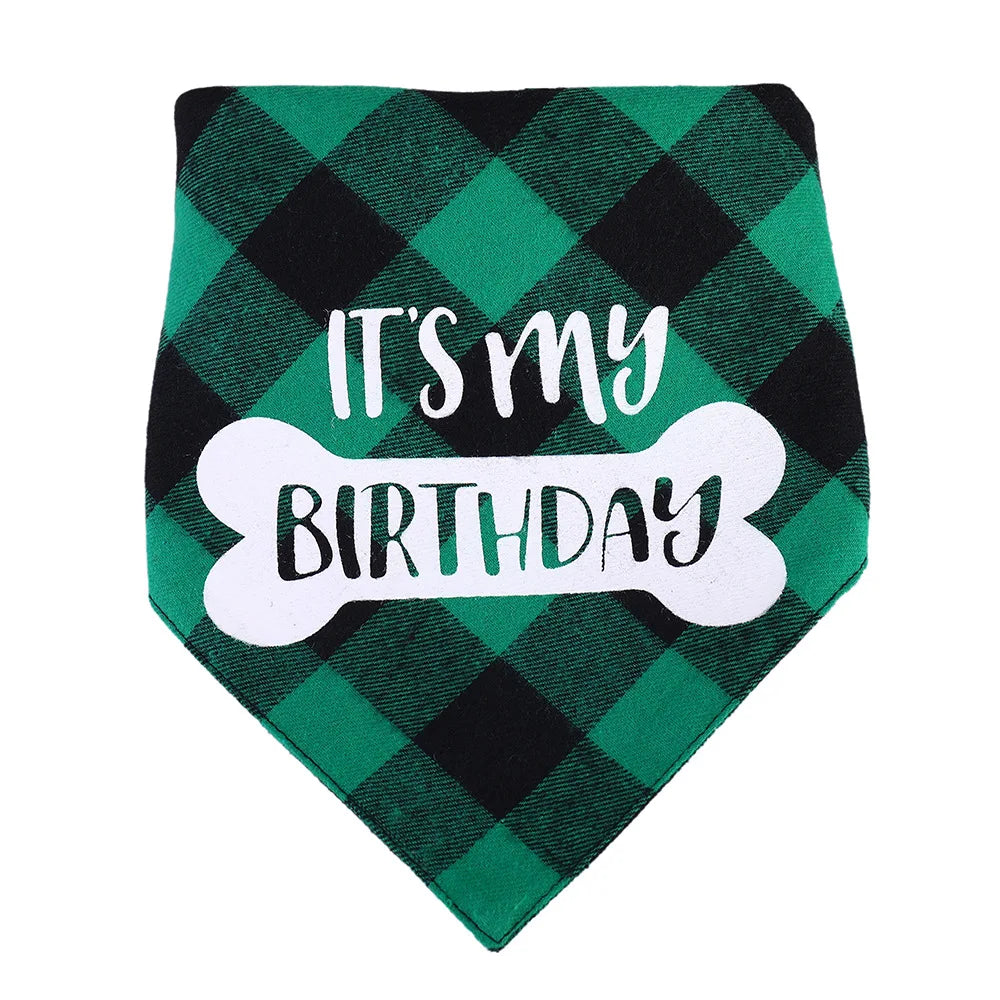 Dog Birthday Bandana Plaid Triangle Scarf IT'S MY BIRTHDAY Pet Birthday Outfit for Small Medium Large Dogs Puppy Birthday Party