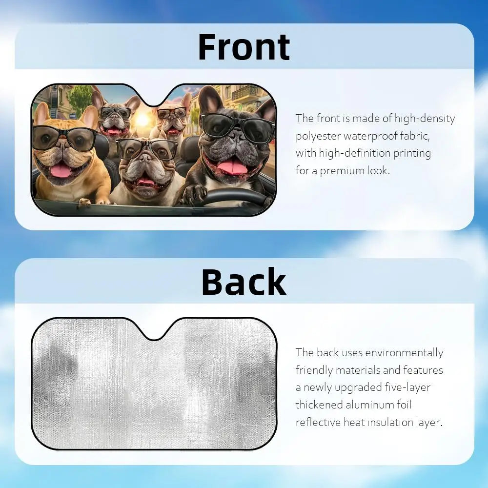 French Bulldog Driving  Sun Visor Foldable Universal Car Windshield Sun Shade UV Protection Heat Insulation Foldable Cover