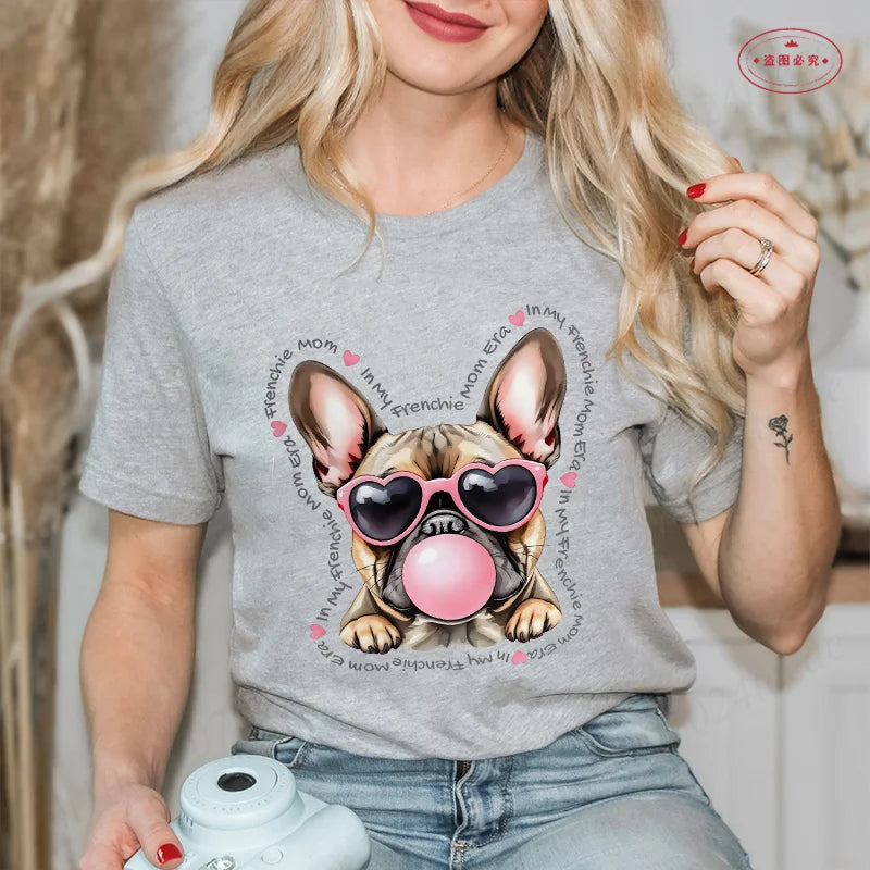 French Bulldog Woman T Shirt Fashion Dog Graphic Tops Summer Short Sleeve Tees Harajuku Streetwear Aesthetic Female Clothing