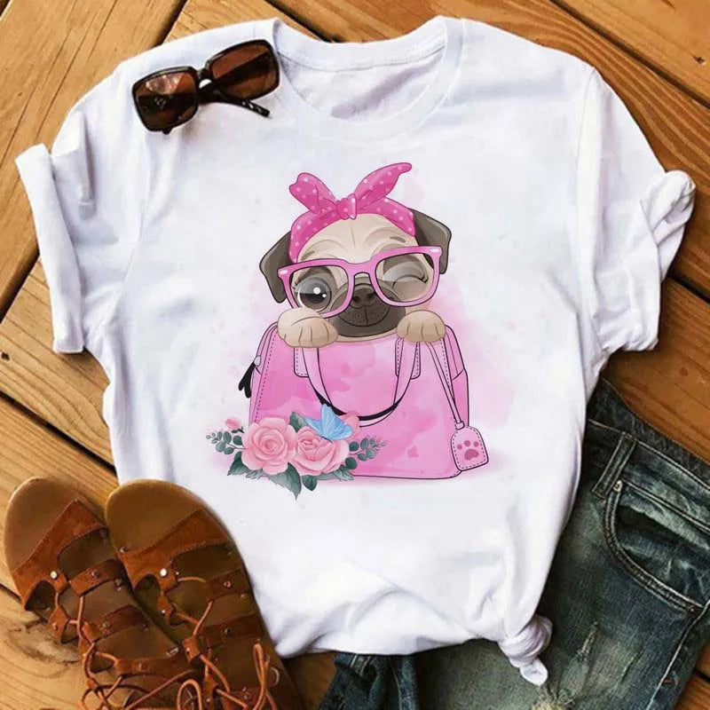 Cute French Bulldog T-shirt Animal Harajuku Print Pattern Shirt Fun French Bulldog Short Sleeves Animal Lover Tshirt Dog Mom Tee