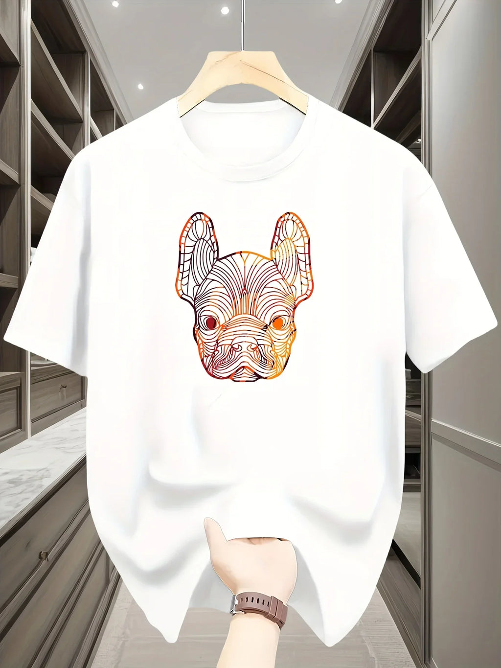 French Bulldog Pattern Printed Fashionable Men's Short-sleeved High-quality Pure CottonBreathable T-shirt for Outdoor Daily Wear