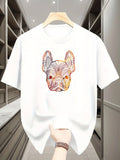French Bulldog Pattern Printed Fashionable Men's Short-sleeved High-quality Pure CottonBreathable T-shirt for Outdoor Daily Wear