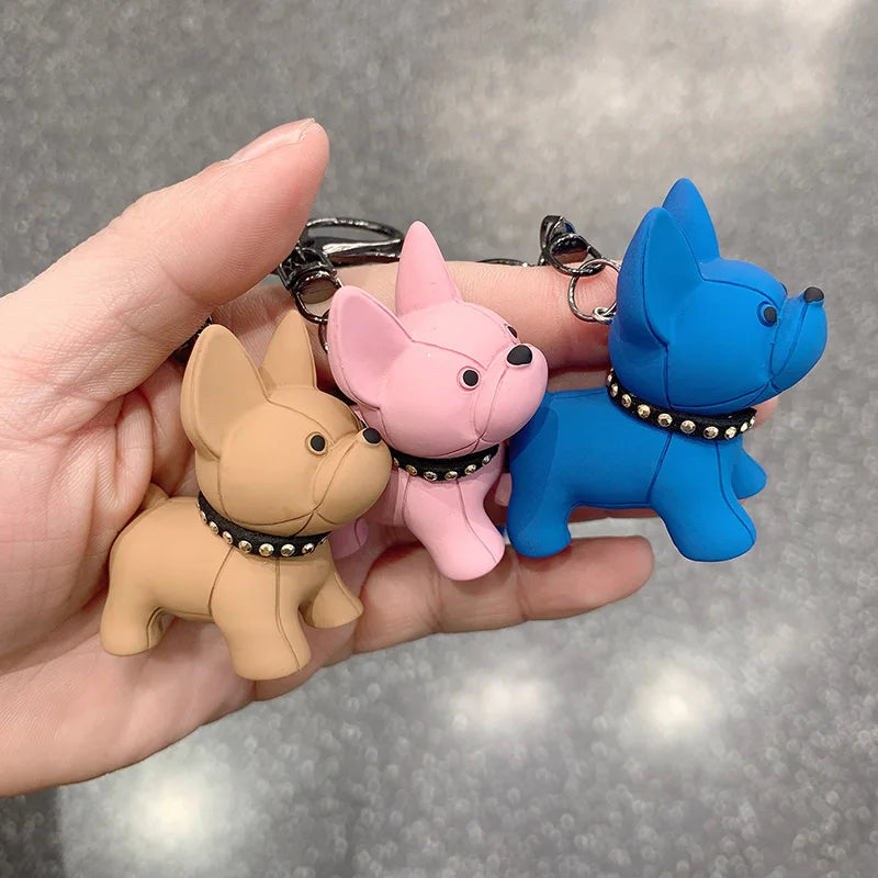 Fashion Punk French Bulldog Keychain PU Leather Dog Keychains for Women Bag Pendant Jewelry Trinket Men's Car Key Ring Key Chain